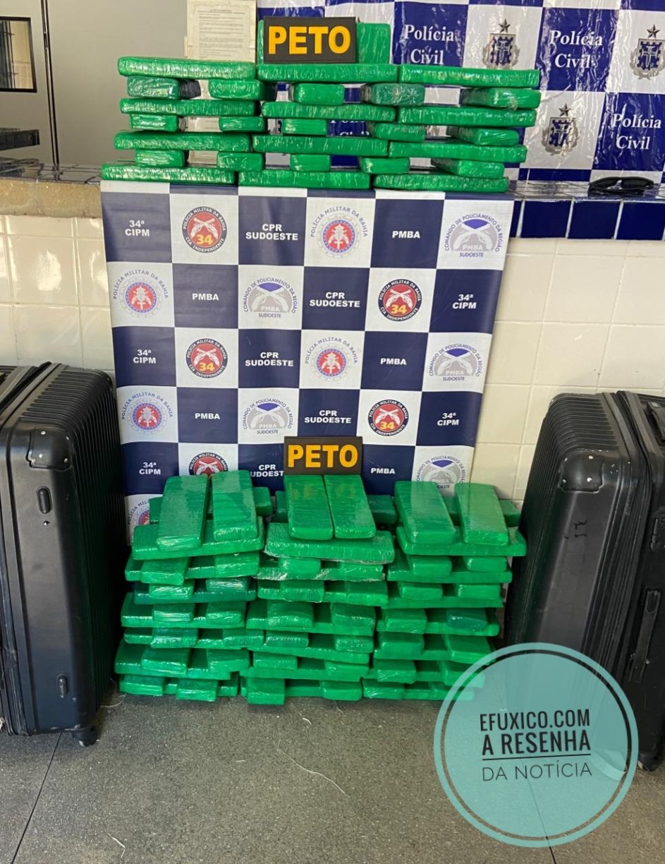 Barril dobrado! PETO 34 broca e intercepta na Rodoviária de Brumado  mais de 100 kg de maconha que iriam para Feira de Santana, casal de Cu de Galinha foi preso.