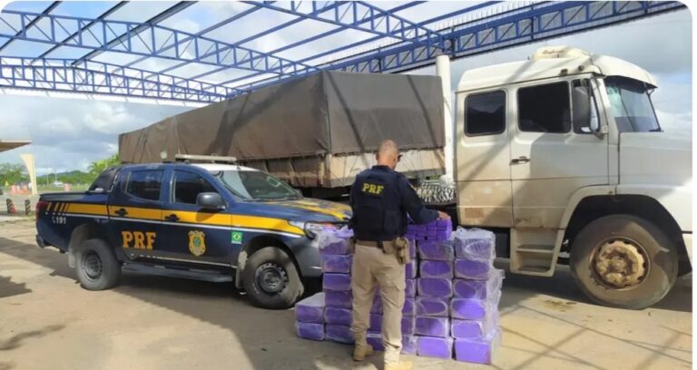 PRF apreende 680 kg de maconha sendo transportada em caminhão em Feira de Santana, “Chá” teria saído de Brumado.