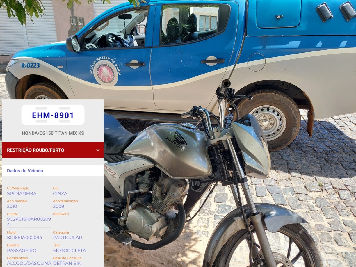 Motocicleta roubada em São Paulo no ano de 2017 foi recuperada pelo PETO em Brumado.