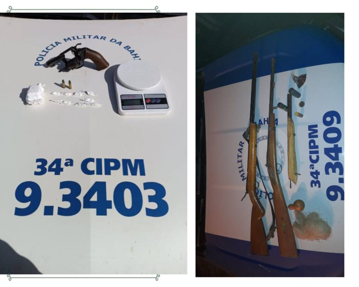 Barril Dobrado! Polícia apreende quatro armas de fogo, drogas e detém cinco lazarentos, em Ibicoara.