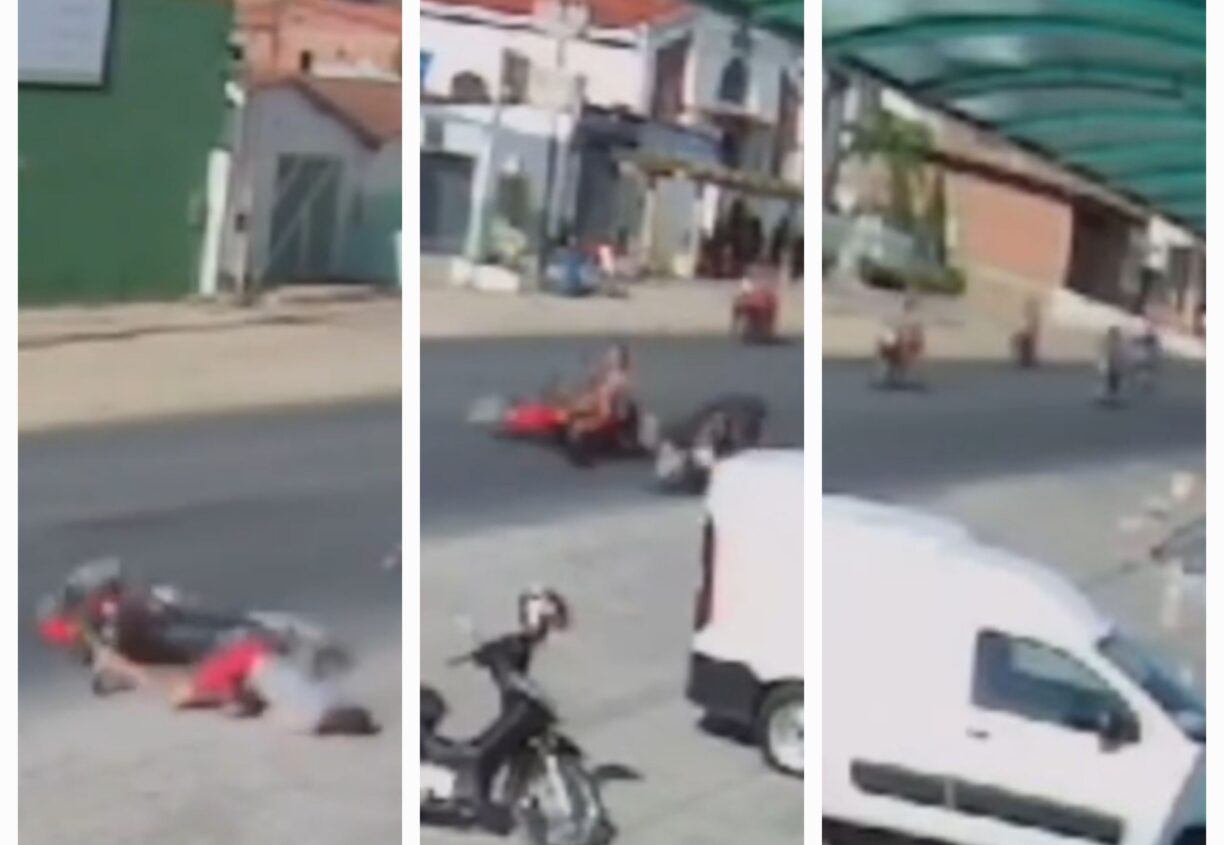 Vídeo mostra colisão moto com moto em Jequié, “motoqueiro” ralou a cara no chão.