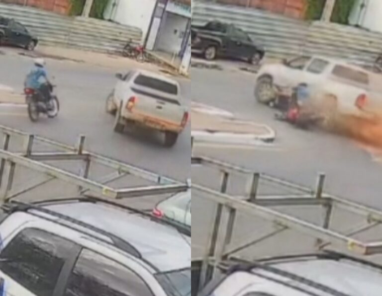 Assista: Motociclista de 19 anos “se embuceta todo” após colisão com caminhonete em Brumado.