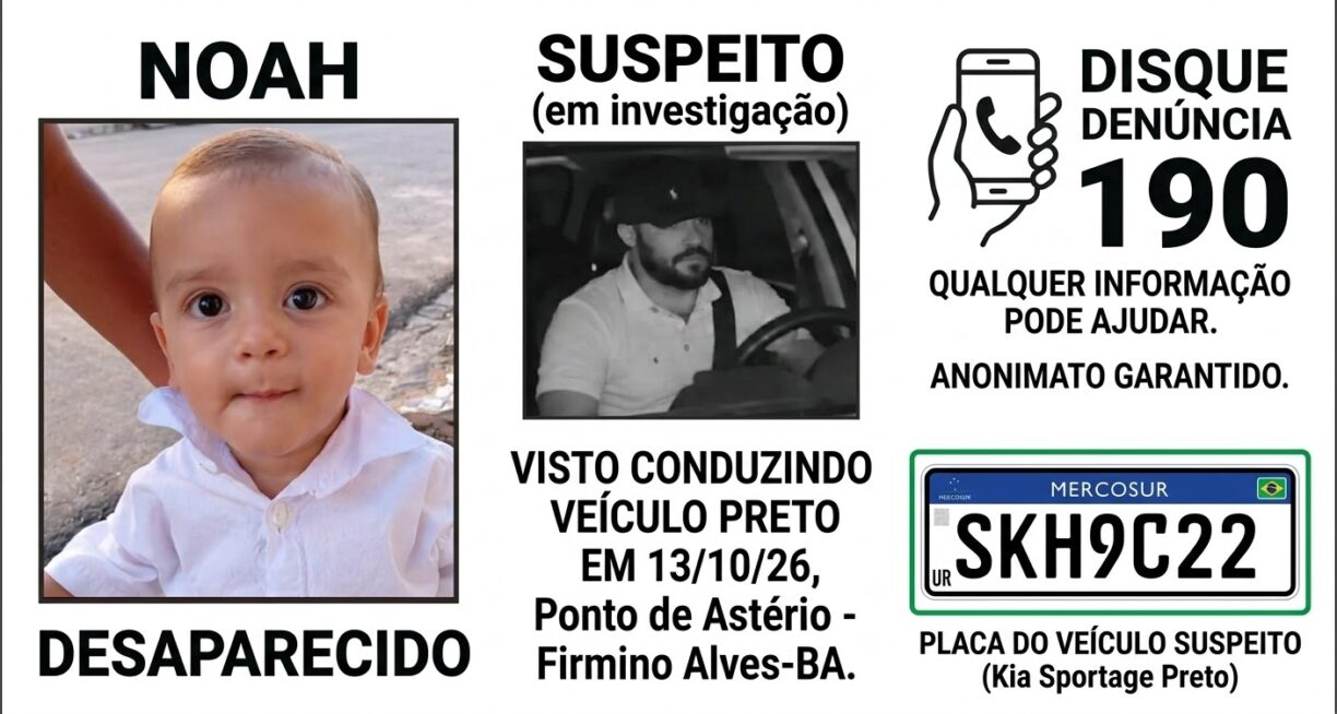 Urgente: Bebê é sequestrado no Sul da Bahia e família faz apelo